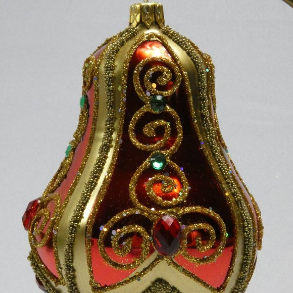 CHRISTMAS BELL Ornament RED 4-Inch Hand Made And Decorated Glass From Poland - Picture 2 of 7